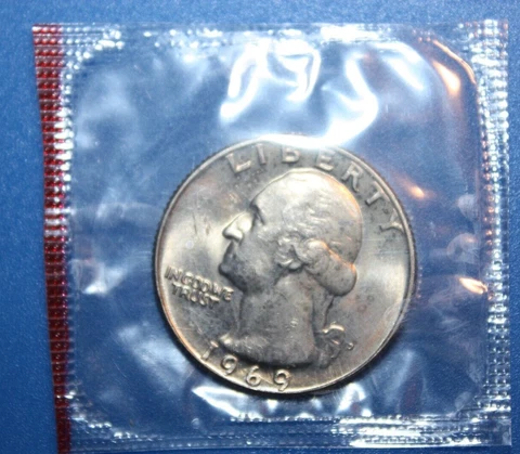 Gem BU 1969-D  Washington Quarter Mint Cello 25C (U8) Cover