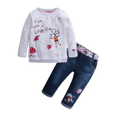 Outfits Long Sleeve tops +Denim pants Kids Clothes Set 2Pcs Toddler Infant Girls - Image 1 of 4