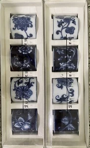 Set Of 8 Pier 1 Mandarin Blue And White Napkin Rings Never Used - Picture 1 of 4