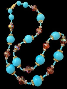 VENDOME Robin Egg Turquoise Blue Topaz Aurora Borealis Rhinestone Bead Necklace - Picture 1 of 9
