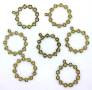 SIX 18MM X 19MM VINTAGE ANTIQUE ROUND BRASS OLD STAMPED FINDING CF469 - Picture 1 of 1