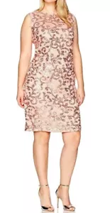Marina Women's Plus Scalloped Shiny Sequin Cocktail Dress, Blush Rose, 16W, 22W - Picture 1 of 4