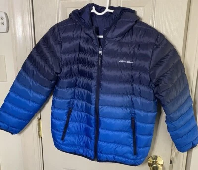 Eddie Bauer Youth Reversable Down Puffer Coat. Zip Up Blue Ombre Medium 10-12 - Image 1 of 4