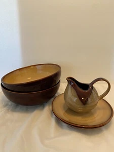 Sango Nova Brown #4933 Vintage Stoneware Set - 2 Bowls, 1 Salad Plate & Creamer - Picture 1 of 6