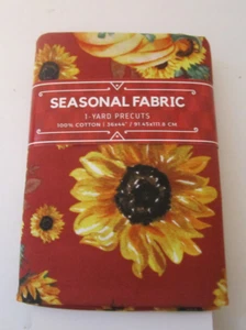 Cotton Fabric David Textiles 1 yard precut fall pumpkins Sunflowers 100% Cotton - Picture 1 of 4