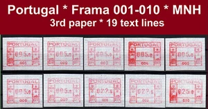 Portugal ATM 1 / 001-010 / 3 pap. 19 text lines MNH / Frama Etiquetas - Picture 1 of 3