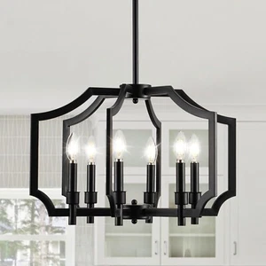 Moderner Bauern Kronleuchter 6-flammig schwarz geometrisch Metall Pendelleuchte - Bild 1 von 6
