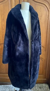 Elegant Winter Evening Vintage Borgana Brown Faux Fur Coat 12-14 Shawl Collar - Picture 1 of 9