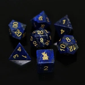 Lapis Lazuli Natural Gemstone Dice Set D6 with Logo DND RPG Table-top Accessory - Picture 1 of 8