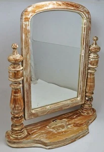 Antique Teak Wood Dressing Mirror Frame Original Old Hand Carved Crafted Whitewa - Picture 1 of 7
