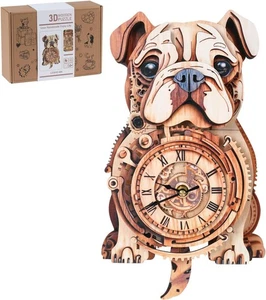 3D Holzpuzzle für Erwachsene, Bulldoggenuhr mit Pendel, 32 Teile, 13,2 x 17,7 Zoll - Bild 1 von 7