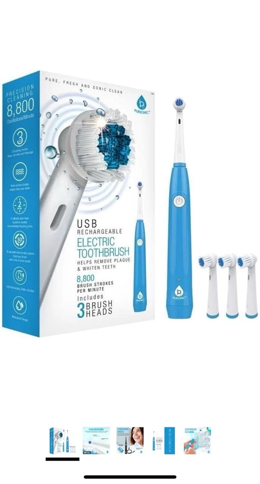 Cepillo de dientes eléctrico recargable USB Pursonic Sonic Blue Technology de viaje Foto 1 de 3