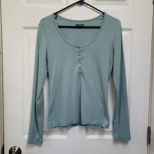 Wild Fable Sage Green Ribbed Long Sleeve Henley Shirt Womens L - Picture 1 of 5