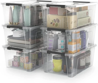 Clear Storage Latch Bins, 6-Pack Storage Organizer Box with Handle and Lids - Image 1 of 4