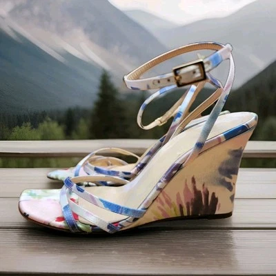Kate Spade Satin Wedge Women's 8.5B Italy Floral Ankle Strap Espadrille Platform - Image 1 of 4