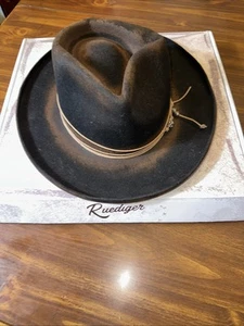 Ruediger Wide Brim Fedora Hat L Men Women 100% Wool Felt Distressed Burned - Picture 1 of 8