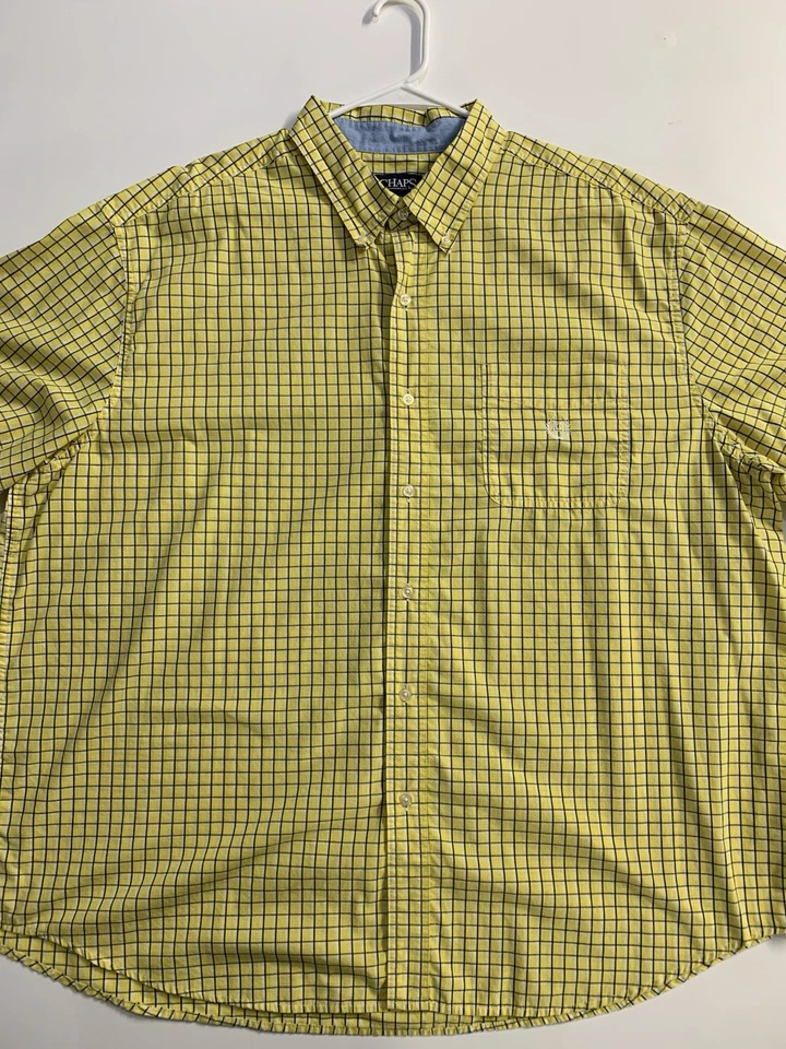 Camisa Chaps Fácil Cuidado Para Hombres 3XB Amarillo Guinga Cuadros GRANDE Abotonada Manga Corta Foto 1 de 4