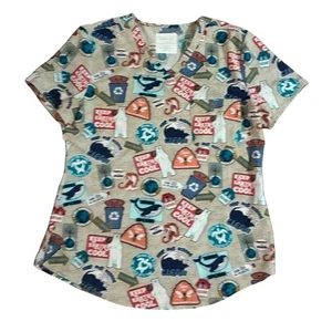 Cherokee Women's Environment Theme Scrub Top Small - Picture 1 of 4