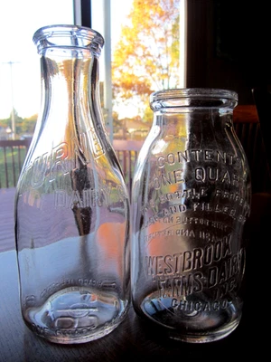 2) 1930's Westbrook Farms TURNER Chicago ILLINOIS ILL. IL. dairy milk bottle QRT - Image 1 of 4