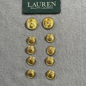 Lauren Ralph Lauren Gold Suit Blazer Buttons Set 10 Waterbury Crest Metal USA - Picture 1 of 6