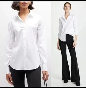 Neu mit Etikett Theory 245 $ Tenia Luxe Stretch-Baumwolltop weiß Größe Large L - Bild 1 von 15