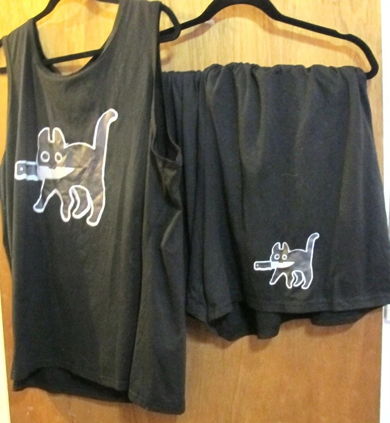Juego de 2 piezas de ropa para descansar o dormir ~ Gato con cuchillo en la boca ~ Damas Talla 4XL Foto 1 de 1