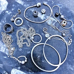 Sterling silver Pandora bundle bracelet rings necklace chain bead charms spacer - Picture 1 of 21
