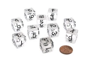 Lot de 10 dés transparents 6 faces D6 16 mm numérotés - Transparents - Photo 1/1