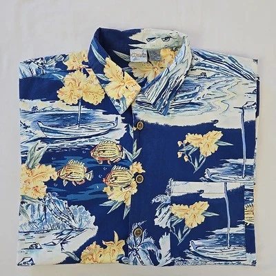 VTG OP Sport Ocean Pacific Tropical Fish Print Hawaiian Camp Shirt Mens XL - Image 1 of 4