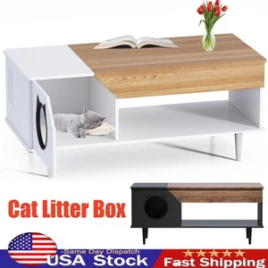 Litter Box Enclosure Hidden Litter Box w/ Condo Cat Washroom Coffee Table Home - Picture 1 of 13