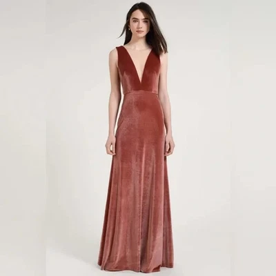 Jenny Yoo Coll. Logan Velvet Dress In English Rose Womens 14 Formal Bridesmaid - Image 1 of 4