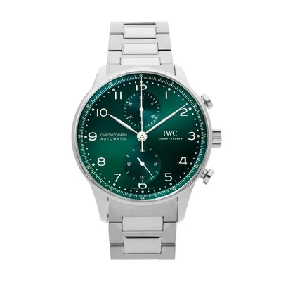 IWC Portugieser Chrono Auto Steel 41mm Green Dial Watch Bracelet IW3716-15 - Image 1 of 4