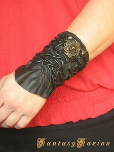 Gothic Rocker Fashion Punk Pirate Leather Bracer with Skull Concho - Picture 1 of 3