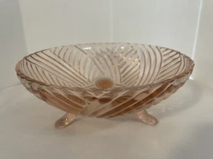 Vintage Pink Depression Glass 8.5" Footed Bowl Spiral Optic Swirl 3.5" Tall - Picture 1 of 9