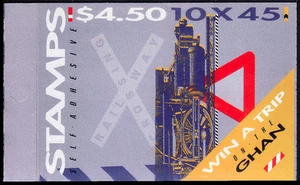 1993 Trains booklet. 10 x 45c self adhesives, 6 designs.  Perfect.  CV $12 - Bild 1 von 2