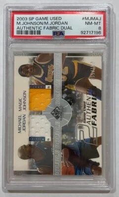 2003 SP GAME USED M. JOHNSON/M.JORDAN/100 #MJMAJ  PSA 8 AUTHENTIC FABRIC DUAL - Image 1 of 2