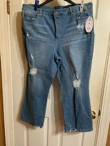 Scoop Womens Medium Wash Ripped Cropped Flare Jeans Plus Size 22 - Picture 1 of 11