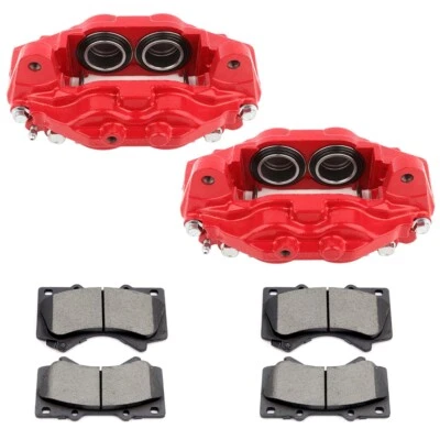 Front Red Brake Calipers Ceramic Pads For 2008-2018 Toyota Sequoia Tundra Foto 1 de 4