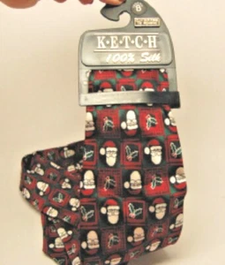 Novelty Holiday Ketch Silk Tie, SANTA CLAUS Pattern Holly Christmas NWT - Picture 1 of 1