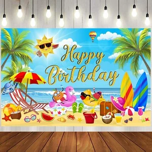71x47 inch Summer Themed Happy Birthday Photography Backdrops Tropical Themed... - Picture 1 of 5