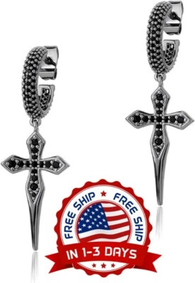 Aretes De Cruz Para Hombre Oro De Aro De Cruzada Inoxidable CZ Stud Tono dorado Foto 1 de 4