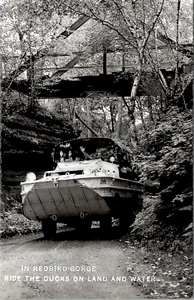 RPPC Ducks Amphibious Vehicle Under a Bridge in Redbird Gorge Wisconsin Dells - Picture 1 of 2