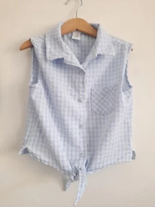 Vintage Adams Girls 10 Years Blue Collar Shirt Blue Plaid - Picture 1 of 8