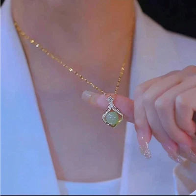 Womens Elegant Necklace CZ Pendant 18K Gold Plated Stainless Steel Chain Jewelry - Image 1 of 3