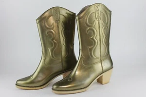 Ladies Boots 70s Cowboy Boots Wellies Western Boots Gold TRUE VINTAGE - Picture 1 of 10
