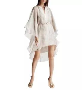 Halston Heritage Printed Kaftan Dress Neutral Tan Semi Sheer Fairy Women Size S - Picture 1 of 6