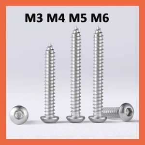 M3 M4 M5 M6 Socket Button Screws Dome Head Hex Allen Self Tapping - A2 Stainless - Picture 1 of 30