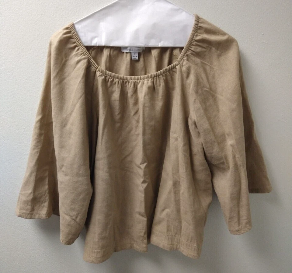 Womens Beige Single Thread bloomingdales brand Top Medium Linen blend  cropped - Image 1 of 4