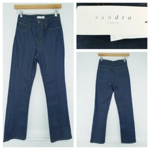❤️ Size 6 W26 BNWT SANDRO PARIS dark blue indigo high waist cropped jeans 792 - Picture 1 of 9