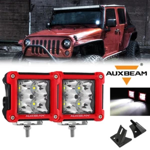 Auxbeam 3" LED Work Light Fog Pods & A-Pillar Mount Bracket for Jeep Wrangler JK - Picture 1 of 12